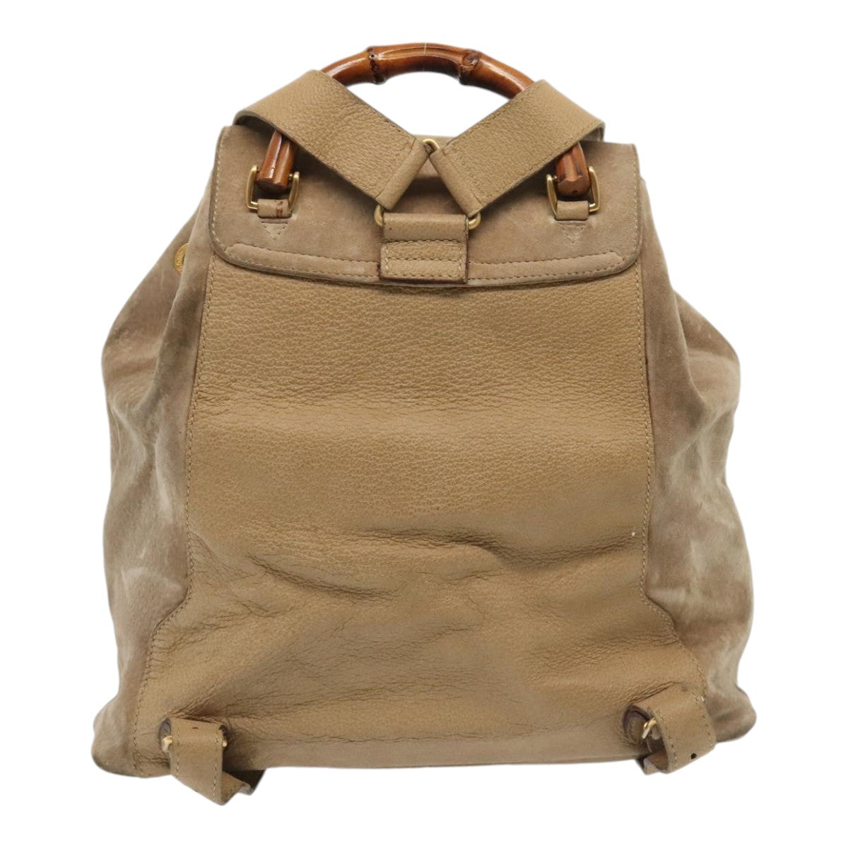 GUCCI Bamboo Backpack Suede Outlet Beige Gold 003 1998 0016 Auth yk15048