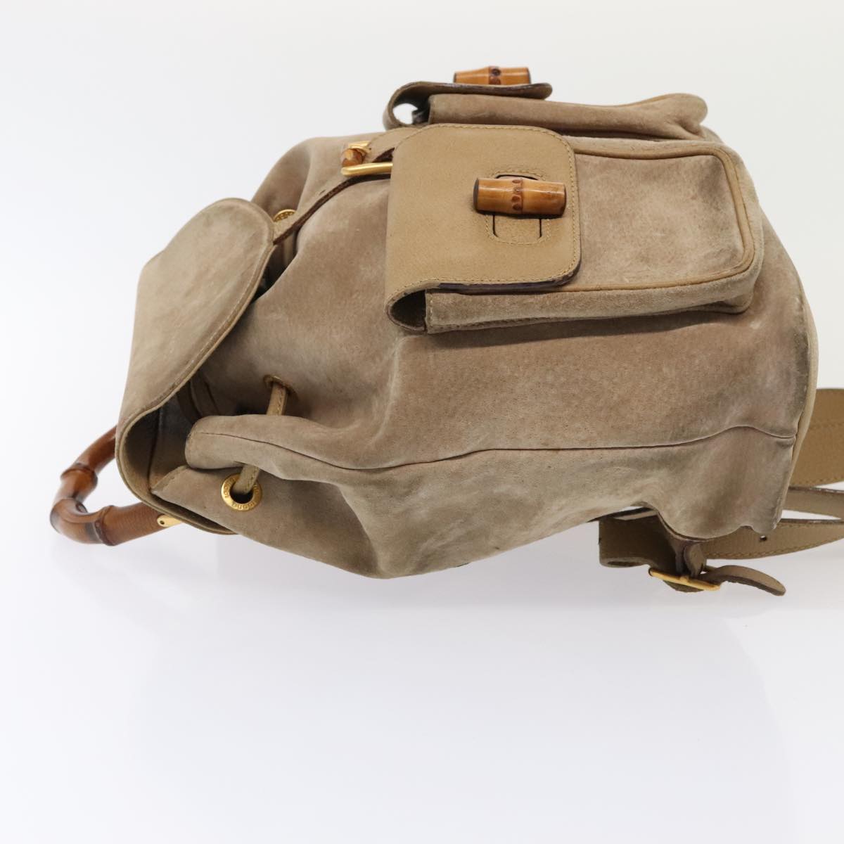 GUCCI Bamboo Backpack Suede Outlet Beige Gold 003 1998 0016 Auth yk15048