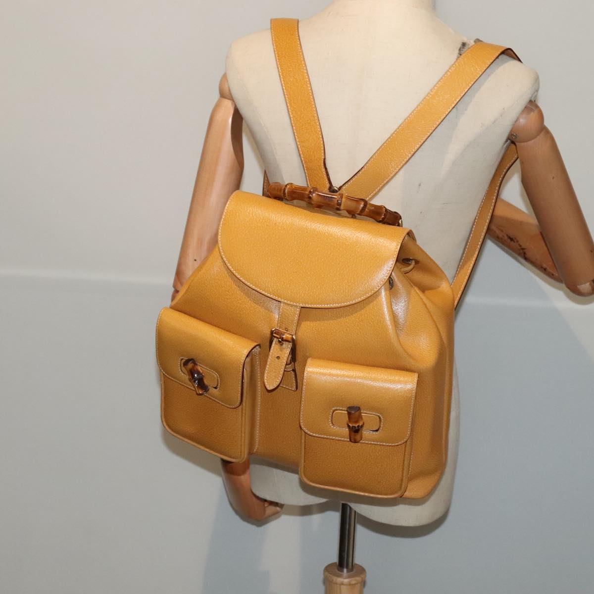 GUCCI Bamboo Backpack Leather Yellow 003 2058 0016 Auth yk15057