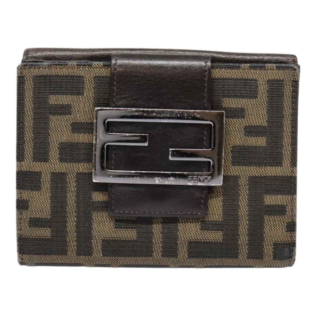 FENDI Zucca Canvas Wallet Black Brown Auth yk15059