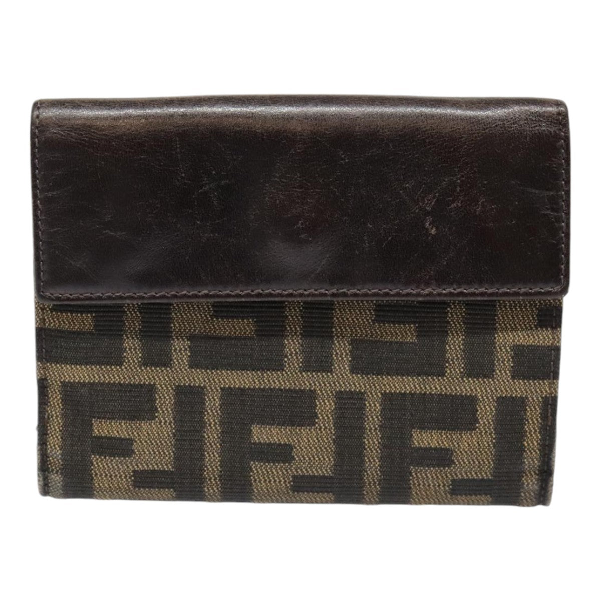 FENDI Zucca Canvas Wallet Black Brown Auth yk15059