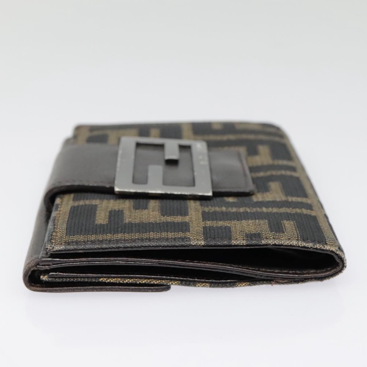 FENDI Zucca Canvas Wallet Black Brown Auth yk15059