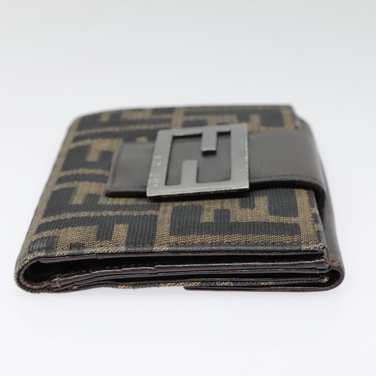 FENDI Zucca Canvas Wallet Black Brown Auth yk15059