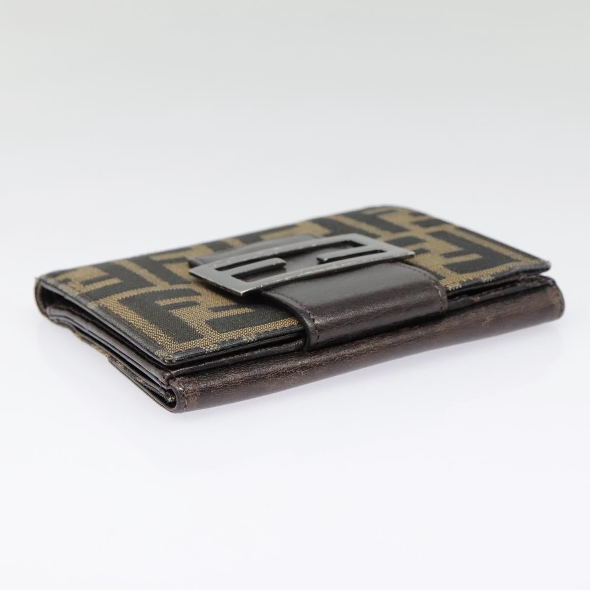 FENDI Zucca Canvas Wallet Black Brown Auth yk15059