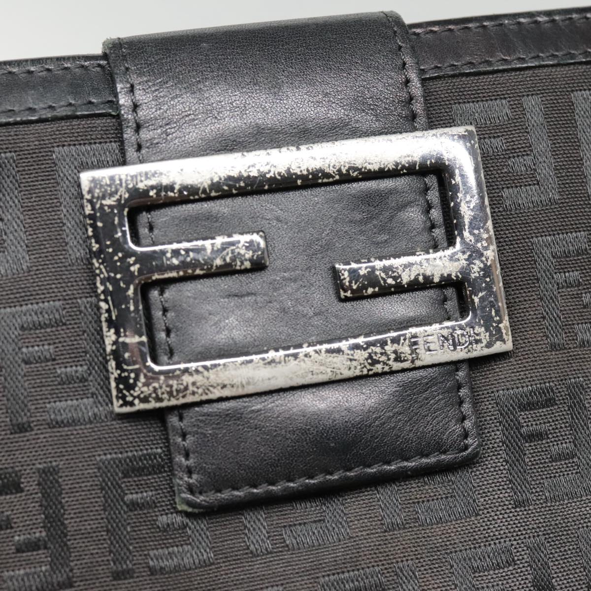 FENDI Zucchino Canvas Long Wallet Black Silver Auth yk15074