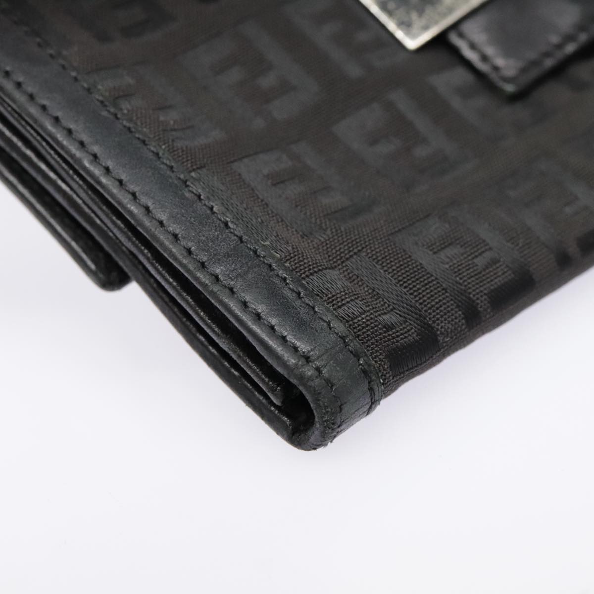 FENDI Zucchino Canvas Long Wallet Black Silver Auth yk15074