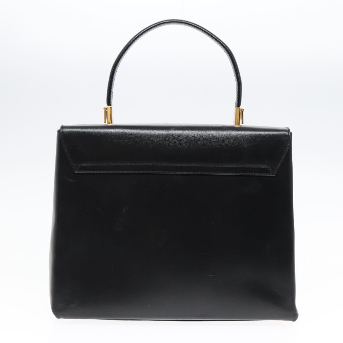 Salvatore Ferragamo Gancini Hand Bag Leather Black Gold Auth yk15082