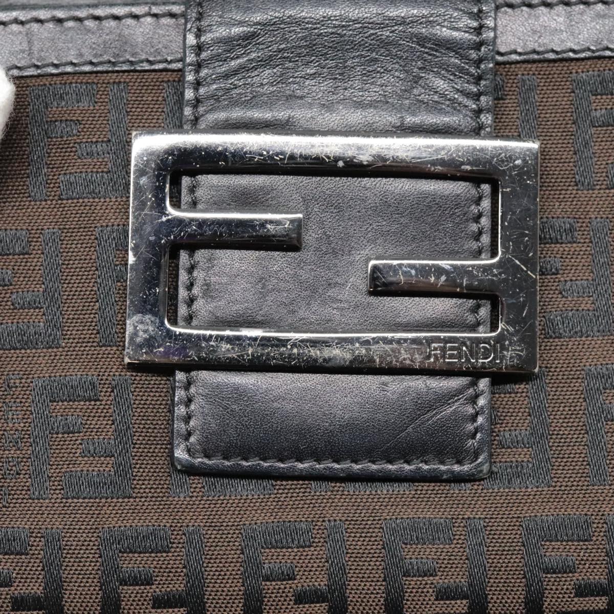 FENDI Zucchino Canvas Compact Wallet Black Brown Silver Auth yk15088