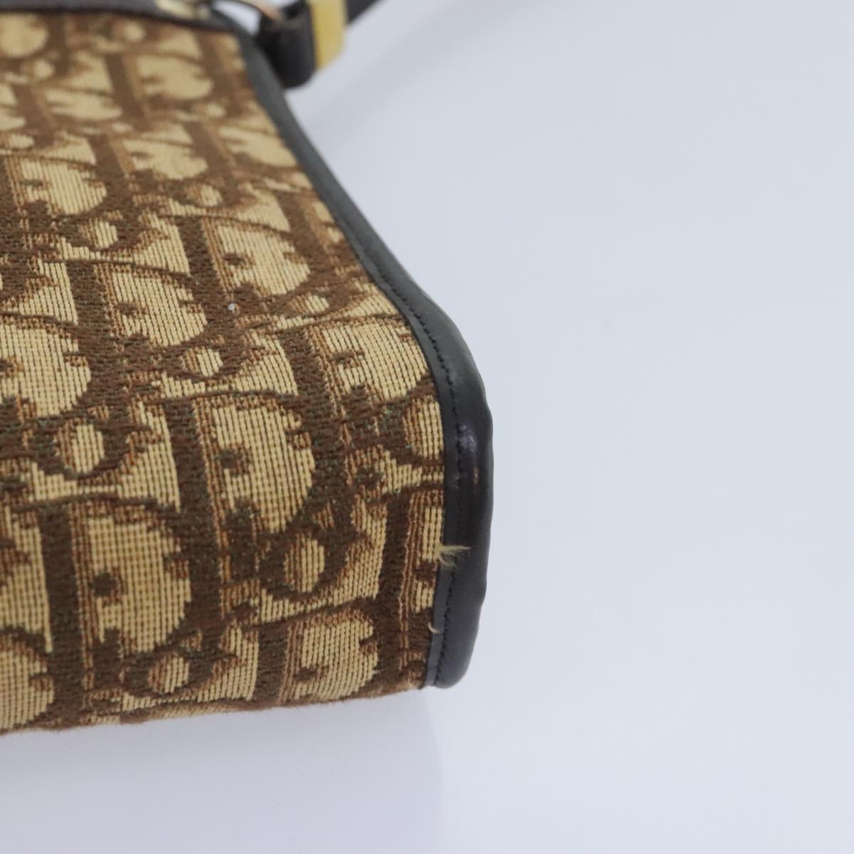 Christian Dior Trotter Canvas Shoulder Bag Brown Gold Auth yk15090