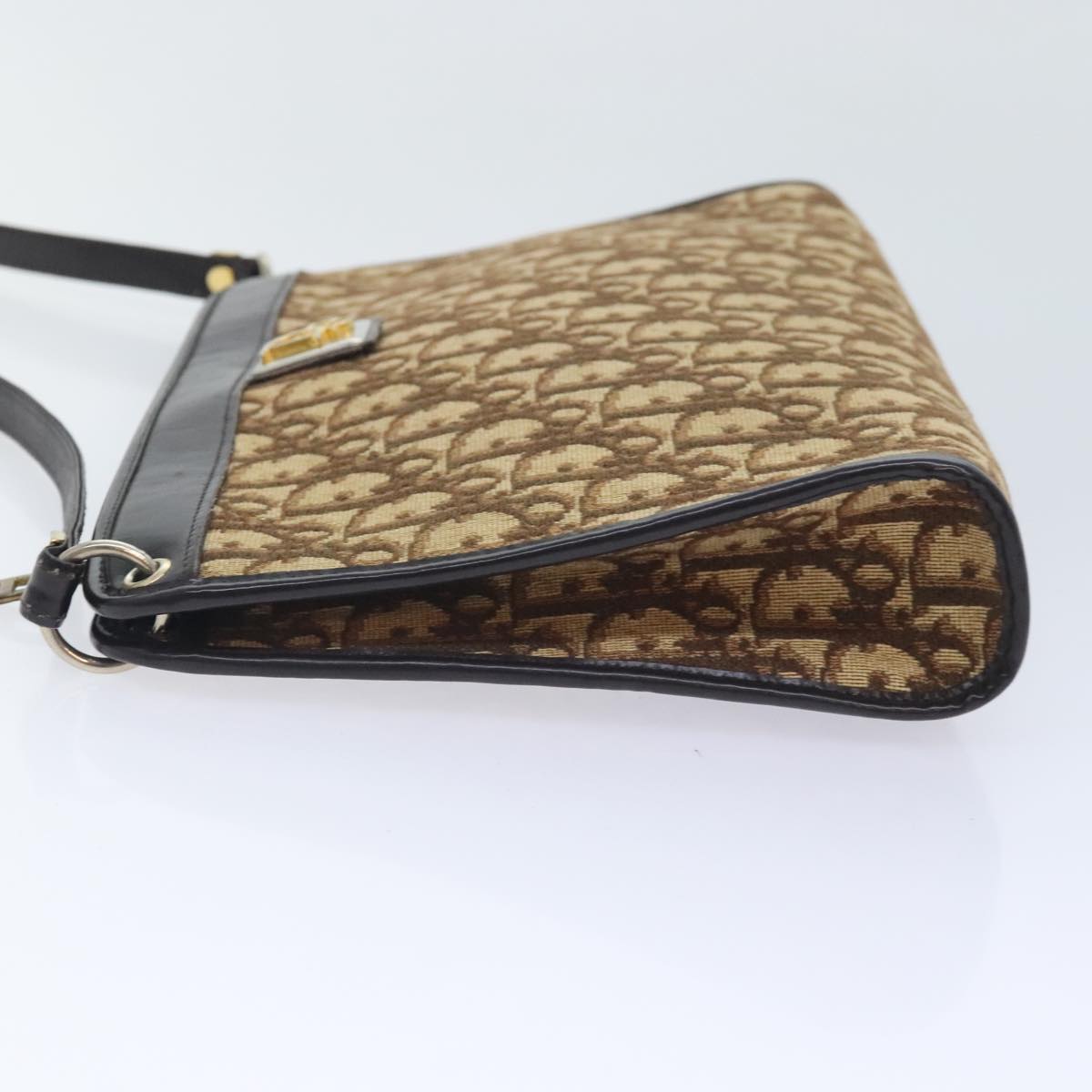 Christian Dior Trotter Canvas Shoulder Bag Brown Gold Auth yk15090