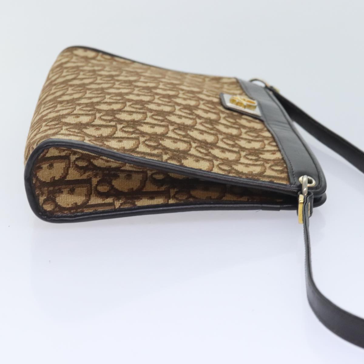 Christian Dior Trotter Canvas Shoulder Bag Brown Gold Auth yk15090