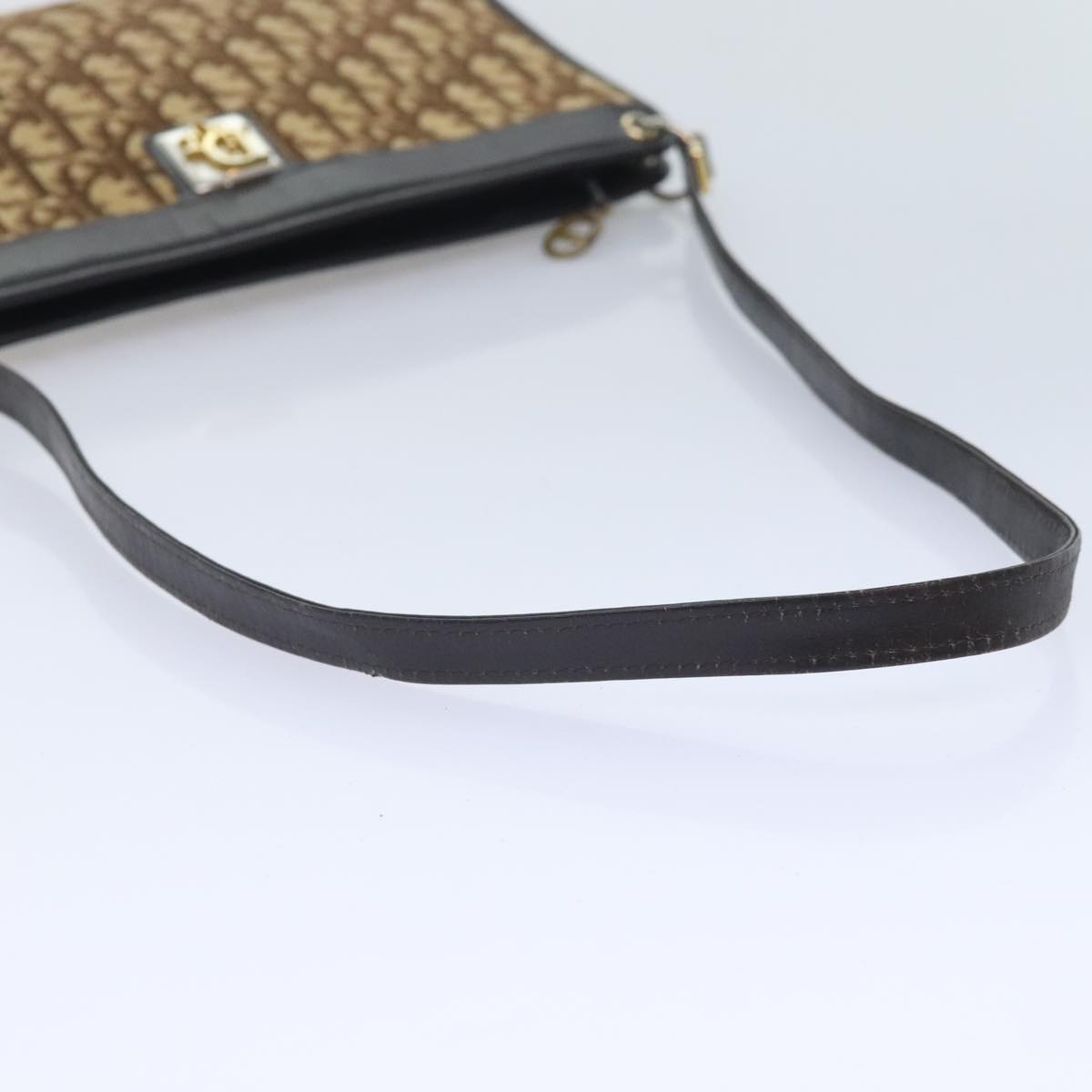 Christian Dior Trotter Canvas Shoulder Bag Brown Gold Auth yk15090