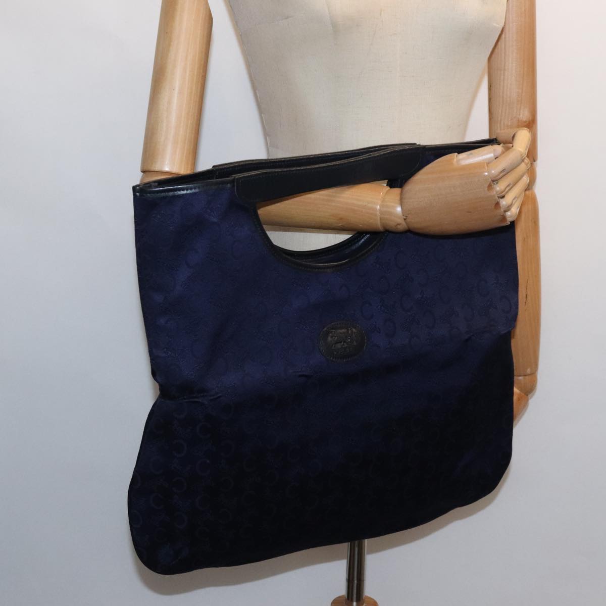 CELINE C Sulky Hand Bag Canvas Leather Navy Auth yk15096