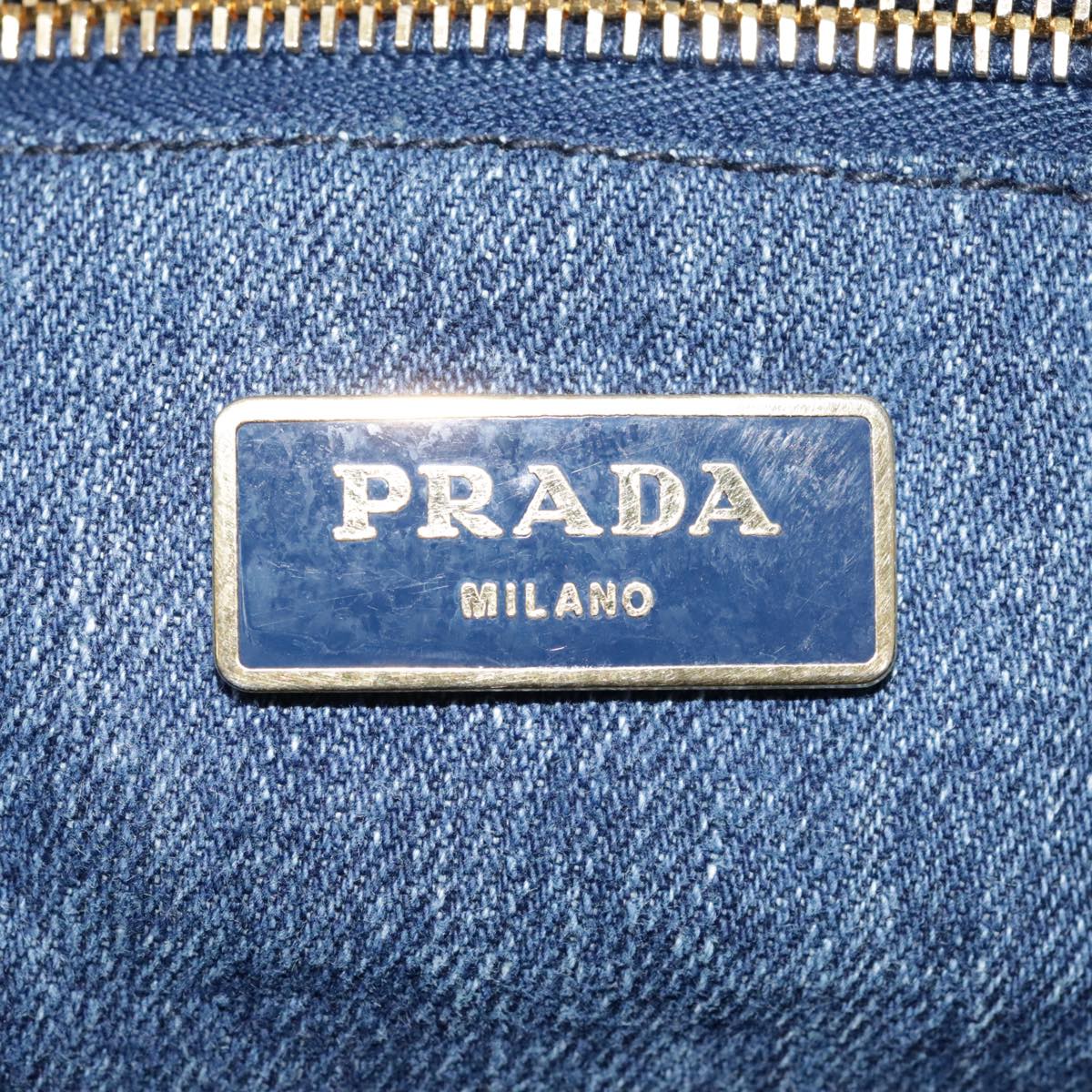 PRADA Canapa GM Hand Bag Denim Blue Gold Auth yk15097