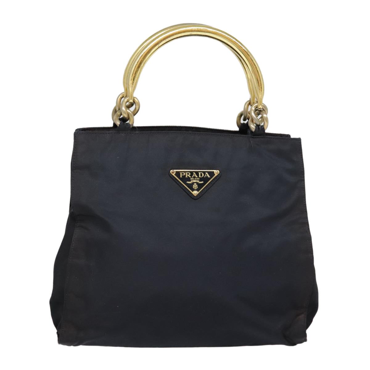 PRADA Hand Bag Nylon Navy Gold Auth yk15098