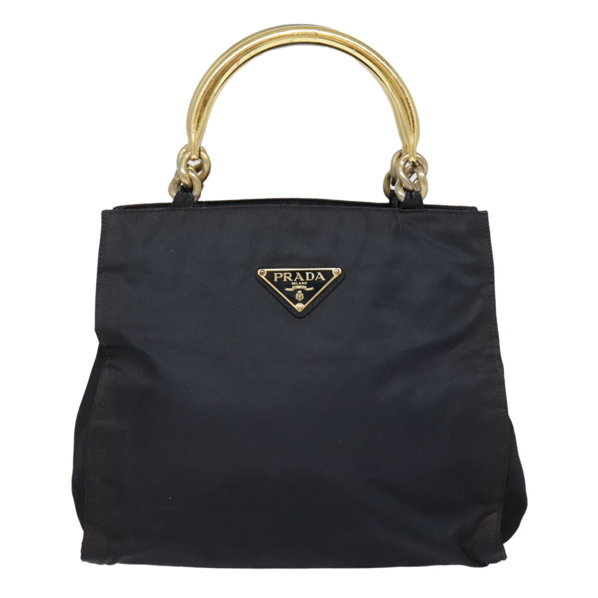 PRADA Hand Bag Nylon Navy Gold Auth yk15098