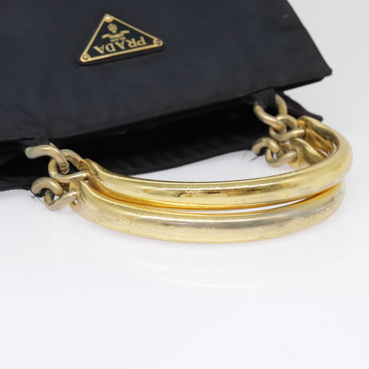 PRADA Hand Bag Nylon Navy Gold Auth yk15098