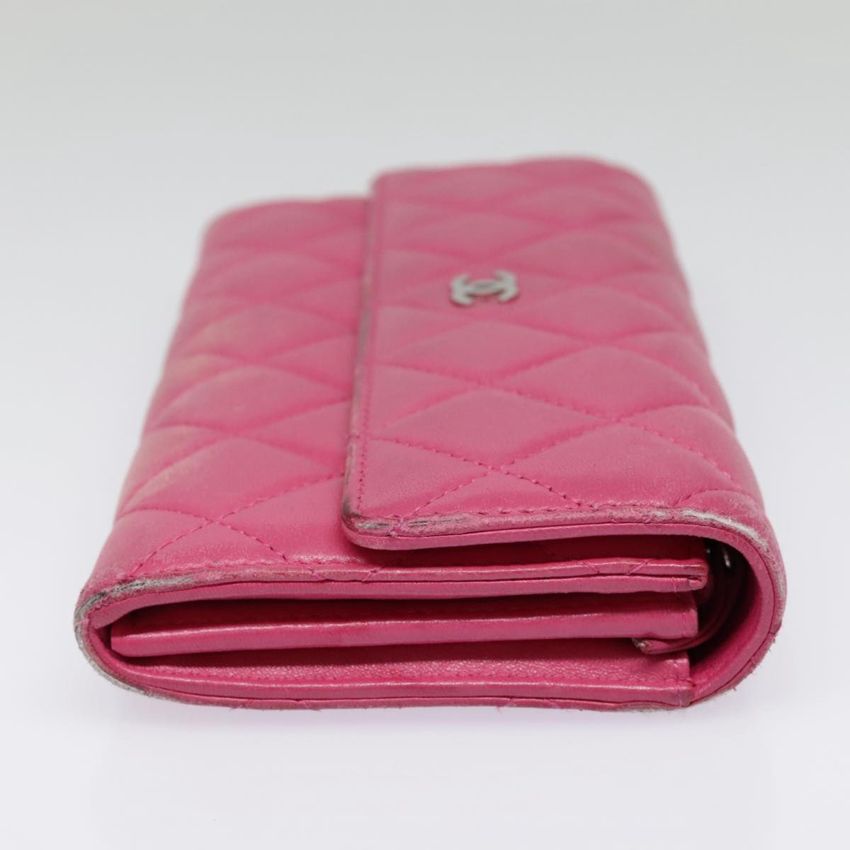 CHANEL Matelasse Long Wallet Lamb Skin Pink CC Auth yk15105