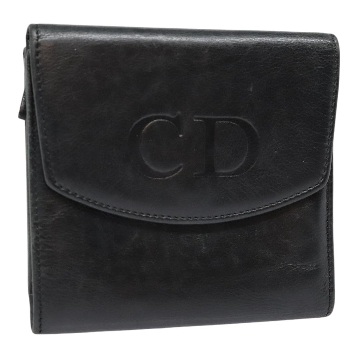 Christian Dior Wallet Leather Black Silver Auth yk15113