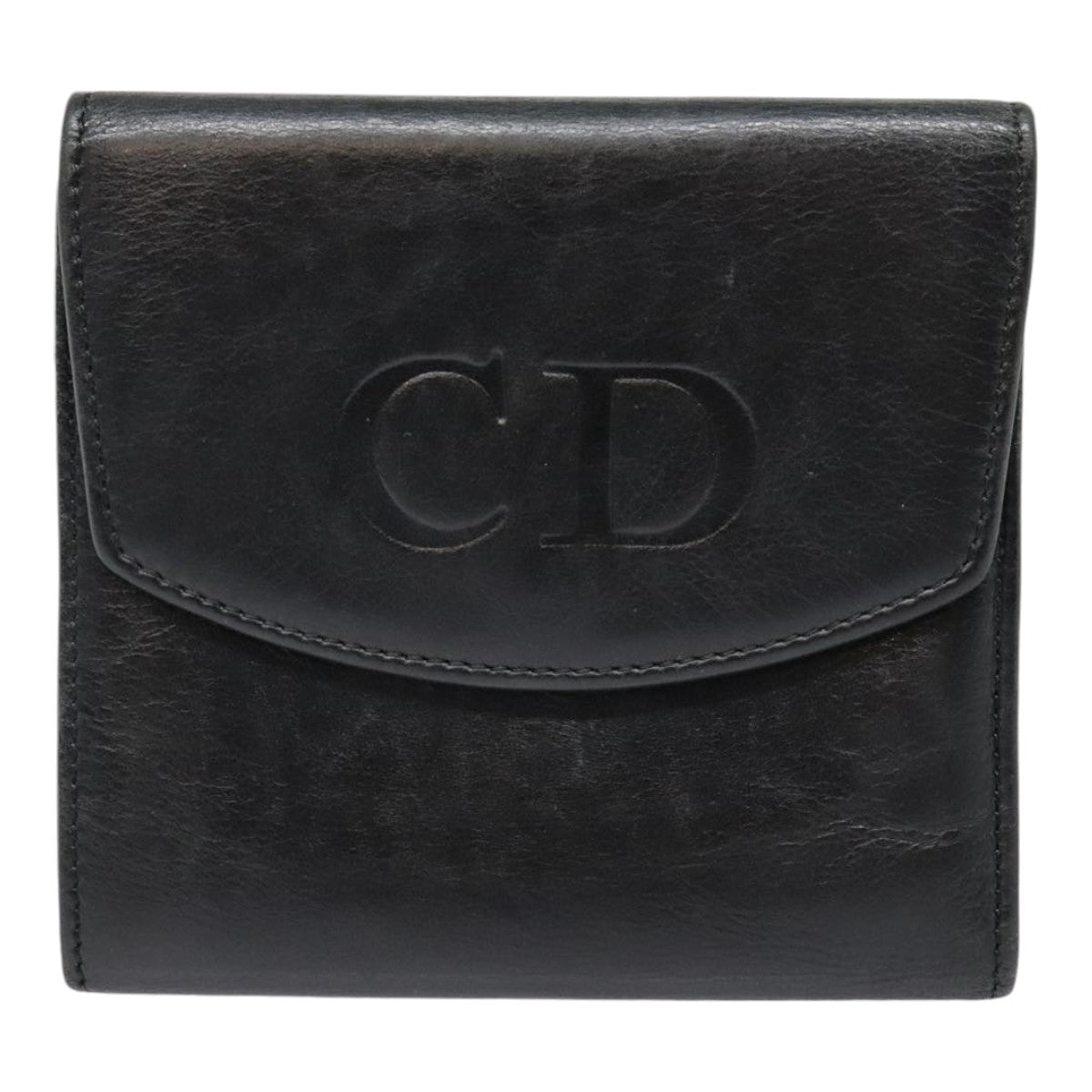 Christian Dior Wallet Leather Black Silver Auth yk15113