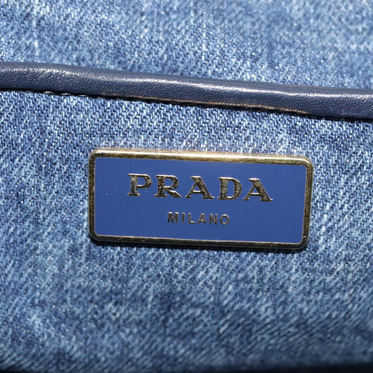 PRADA Canapa MM Hand Bag Denim Blue Gold Auth yk15133