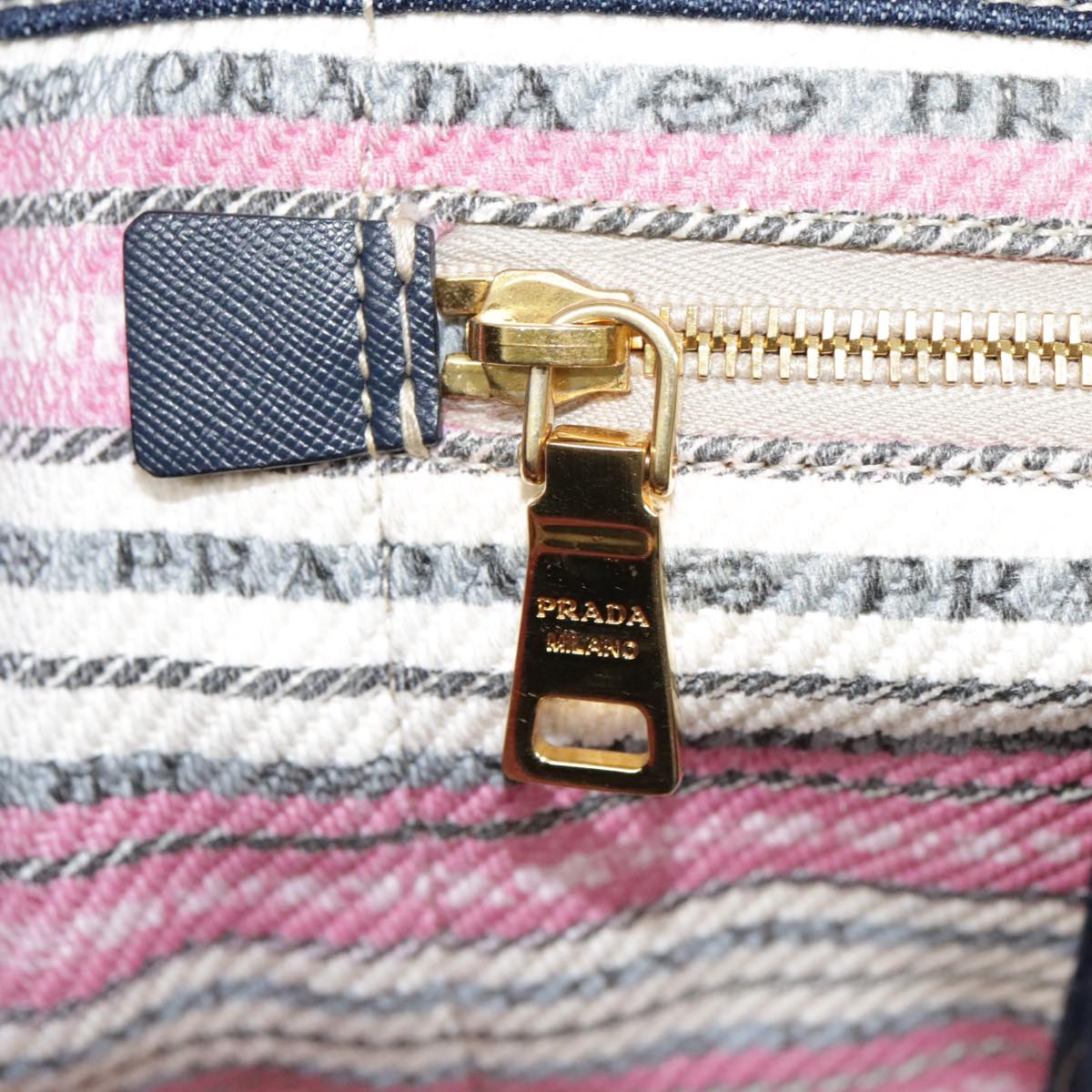 PRADA Canapa GM Hand Bag Denim Navy Gold Auth yk15134