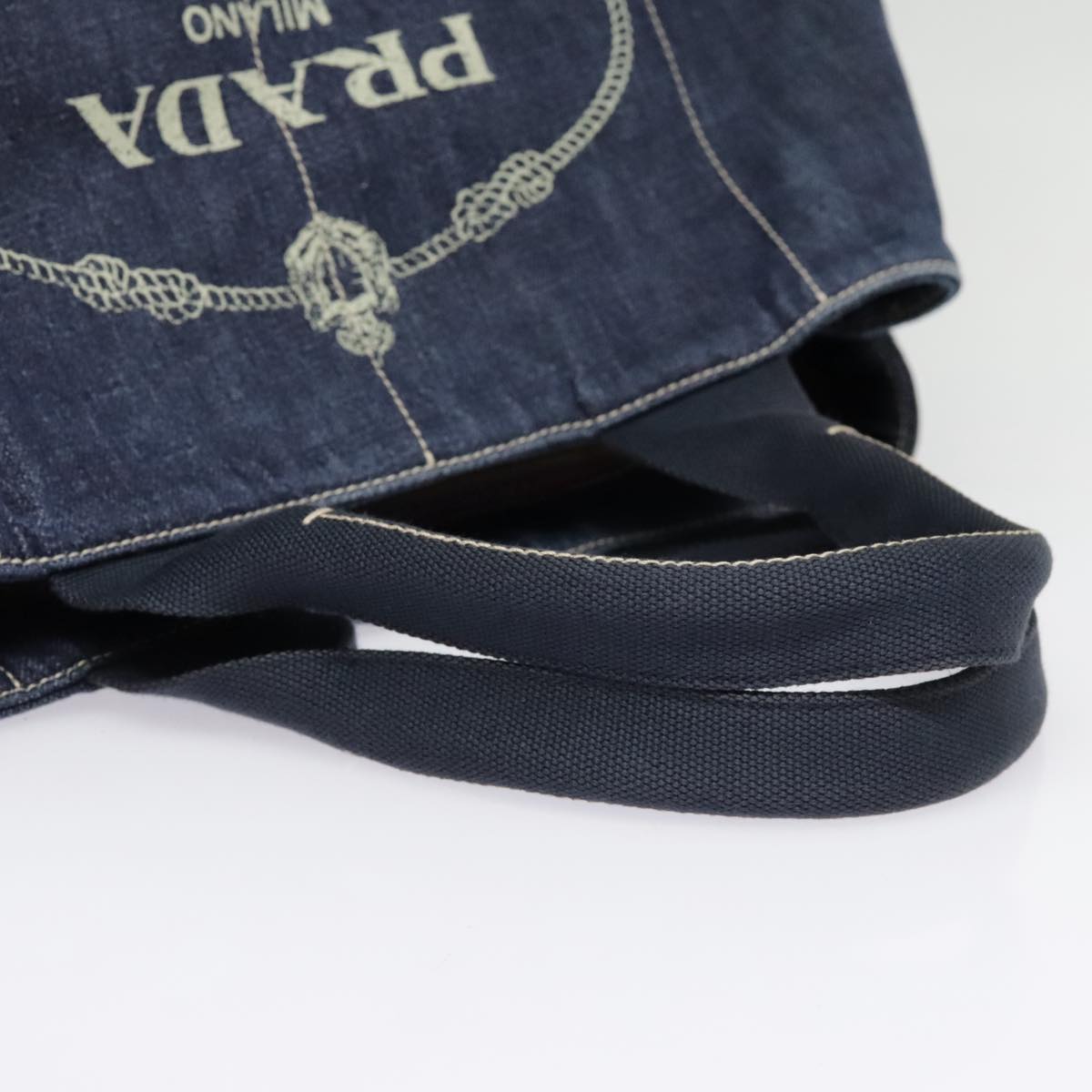 PRADA Canapa GM Hand Bag Denim Navy Gold Auth yk15134