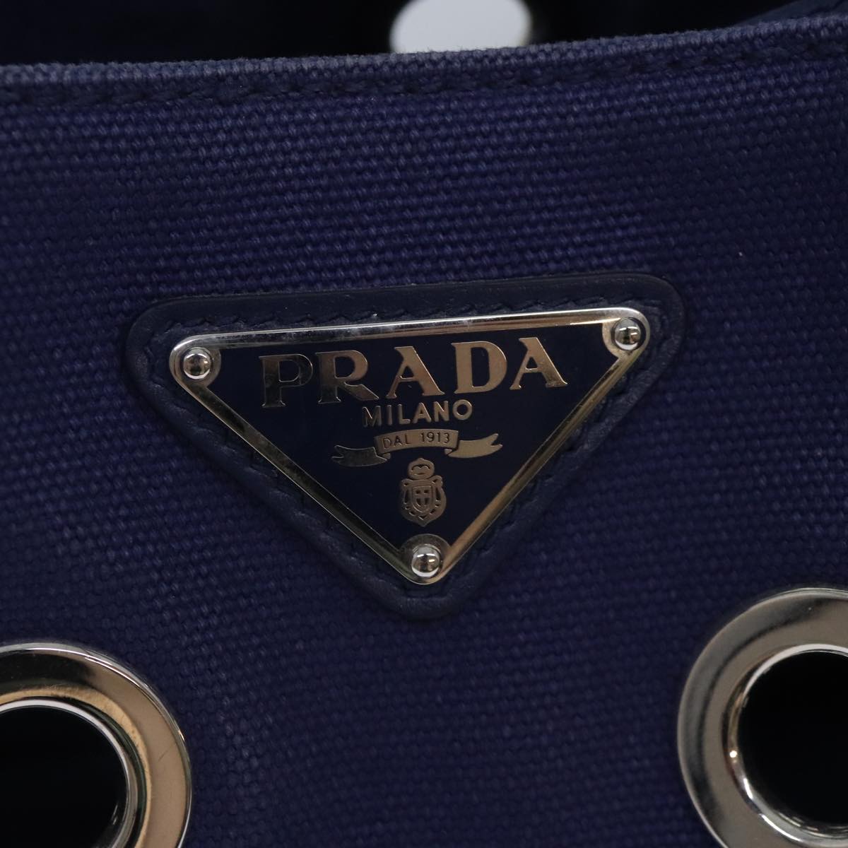 PRADA Canapa PM Hand Bag Canvas 2way Navy Silver Auth yk15141