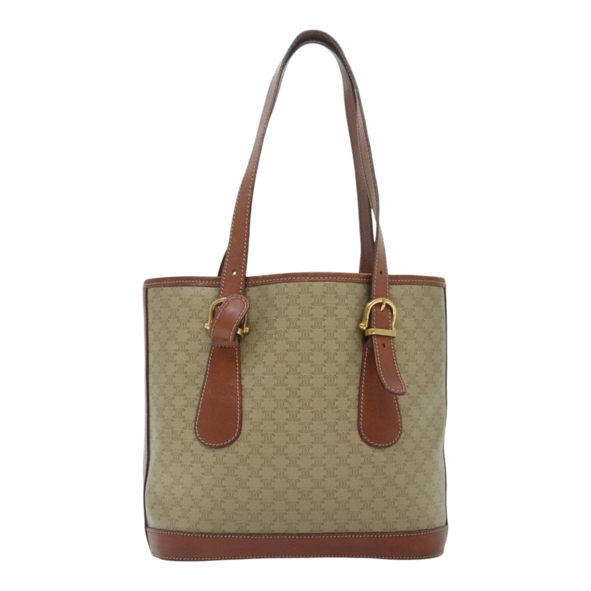 CELINE Macadam Canvas Tote Bag Coated Canvas Beige Auth yk15143