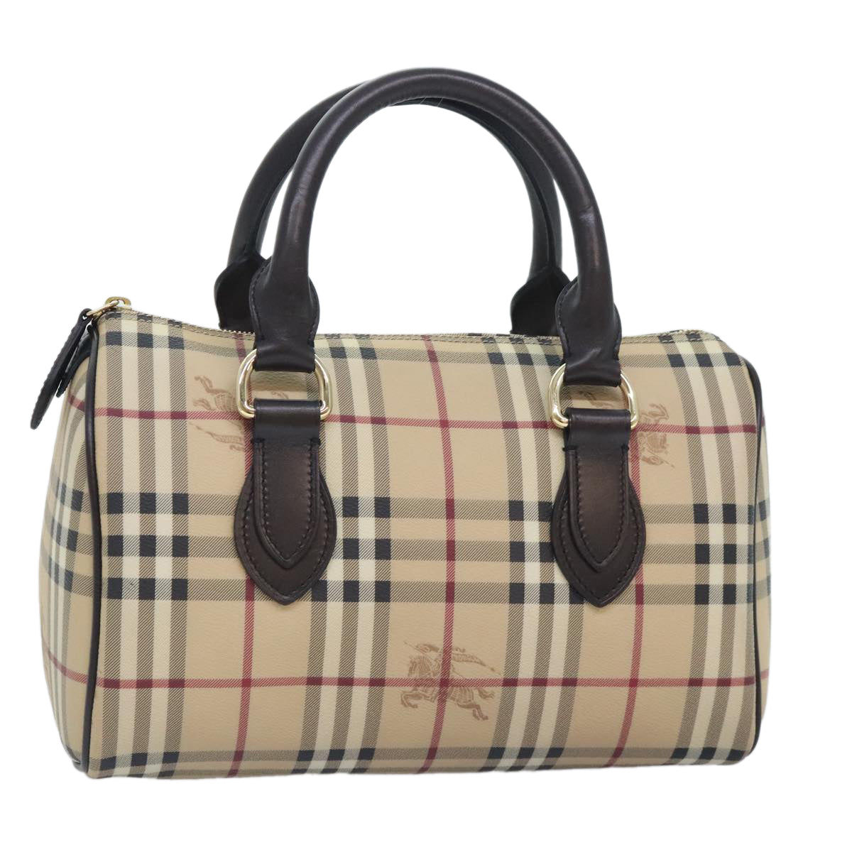 BURBERRY Nova Check Boston Bag PVC Gold Beige Auth yk15146A