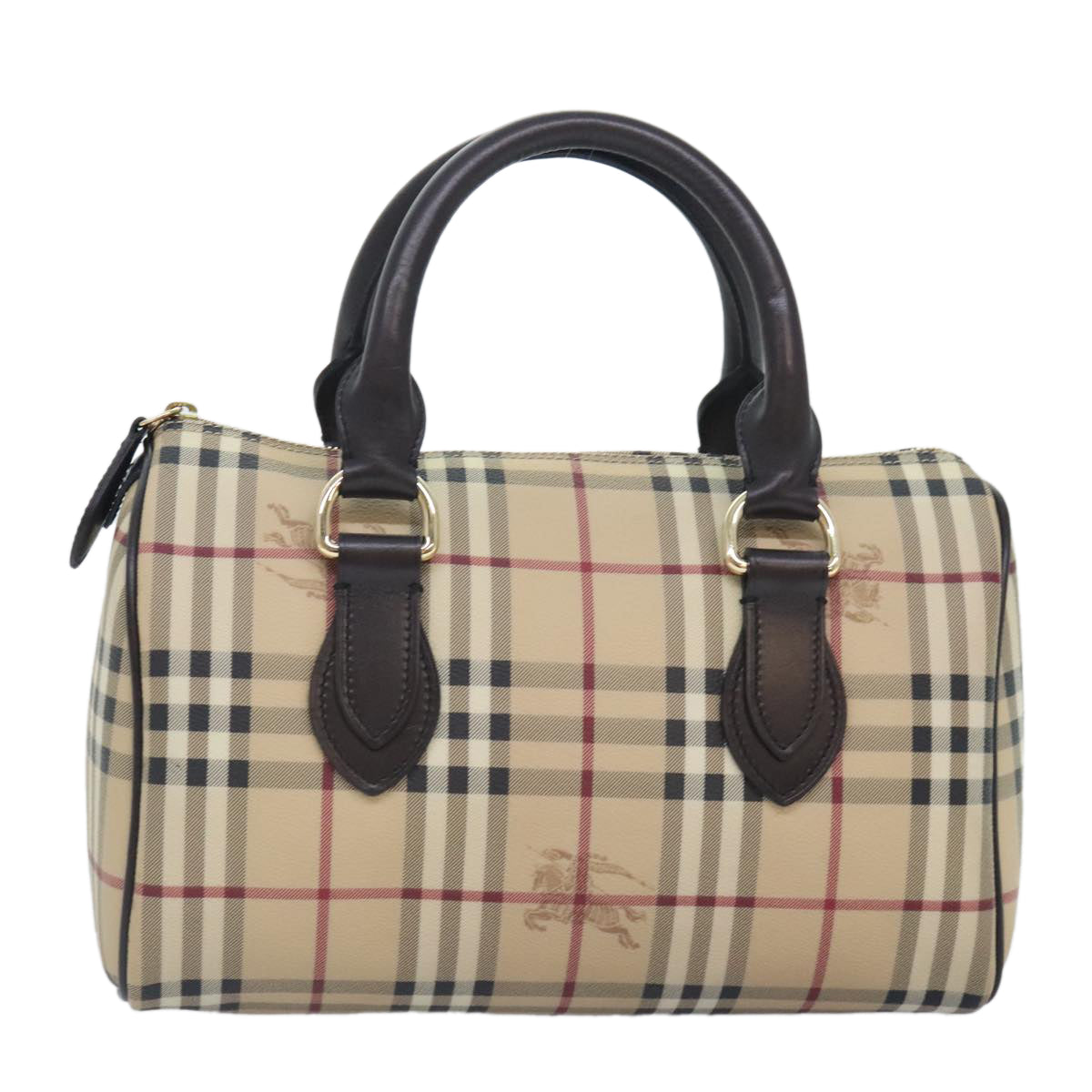 BURBERRY Nova Check Boston Bag PVC Gold Beige Auth yk15146A