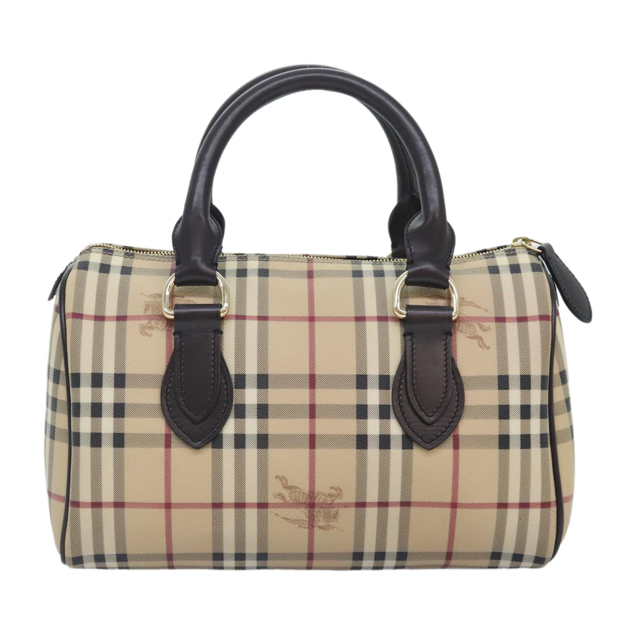 BURBERRY Nova Check Boston Bag PVC Gold Beige Auth yk15146A