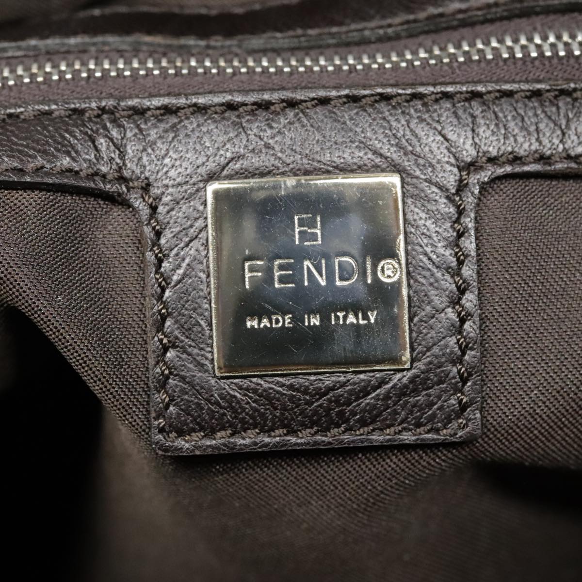 FENDI Hand Bag Leather Brown Silver Auth yk15150