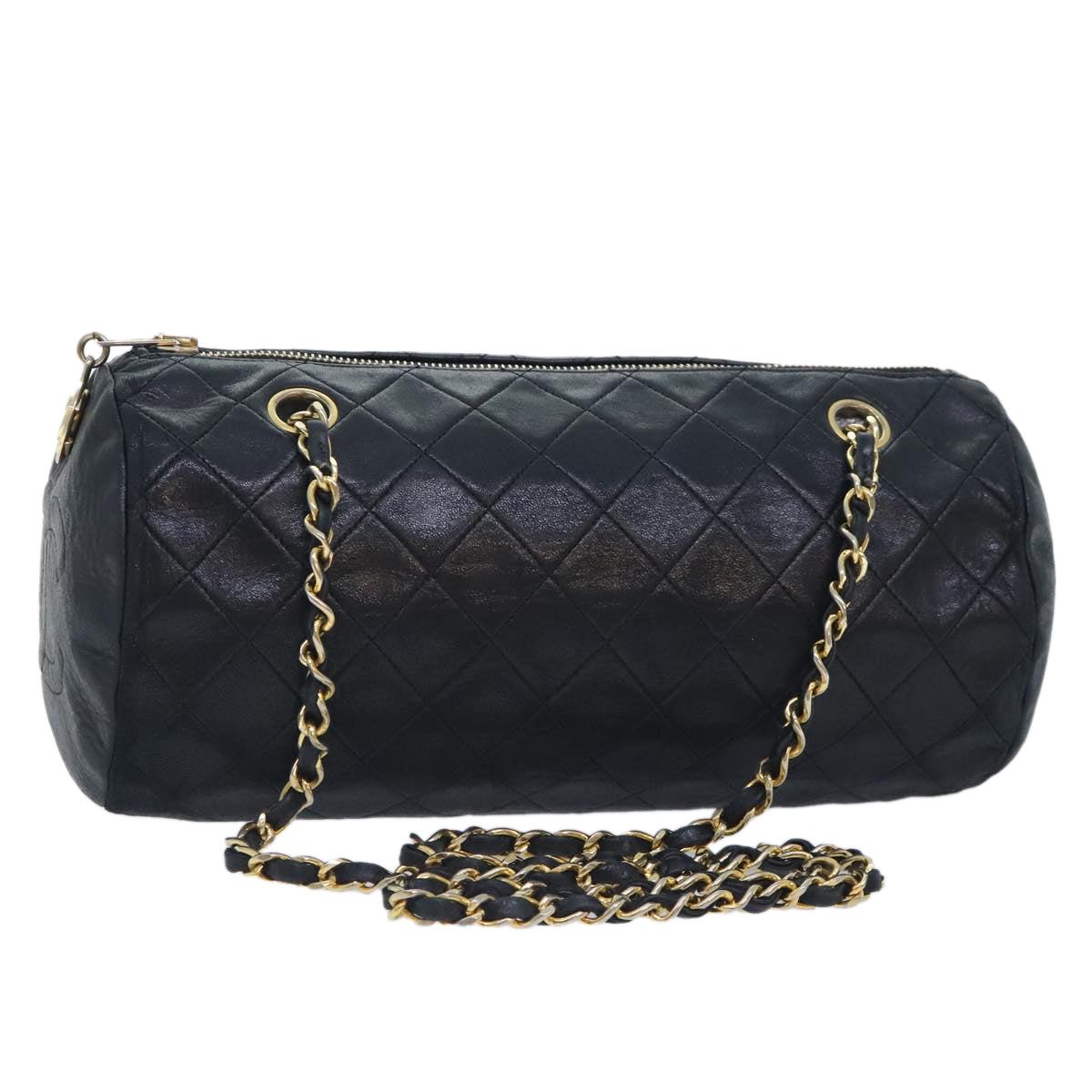 CHANEL Matelasse COCO Mark Chain Bag Lamb Skin Black Gold CC Auth yk15153