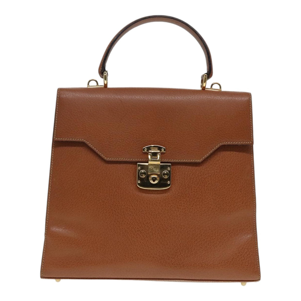 GUCCI Ready lock Hand Bag Leather Brown Gold Auth yk15154