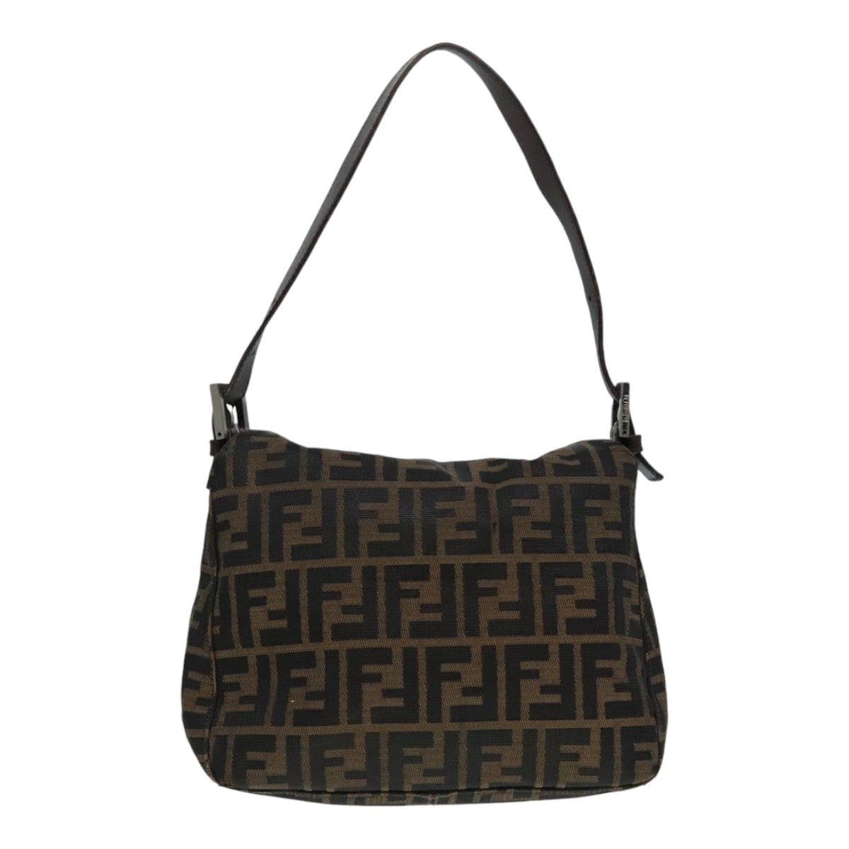 FENDI Zucca Canvas Mamma Baguette Shoulder Bag Brown Black Silver Auth yk15163