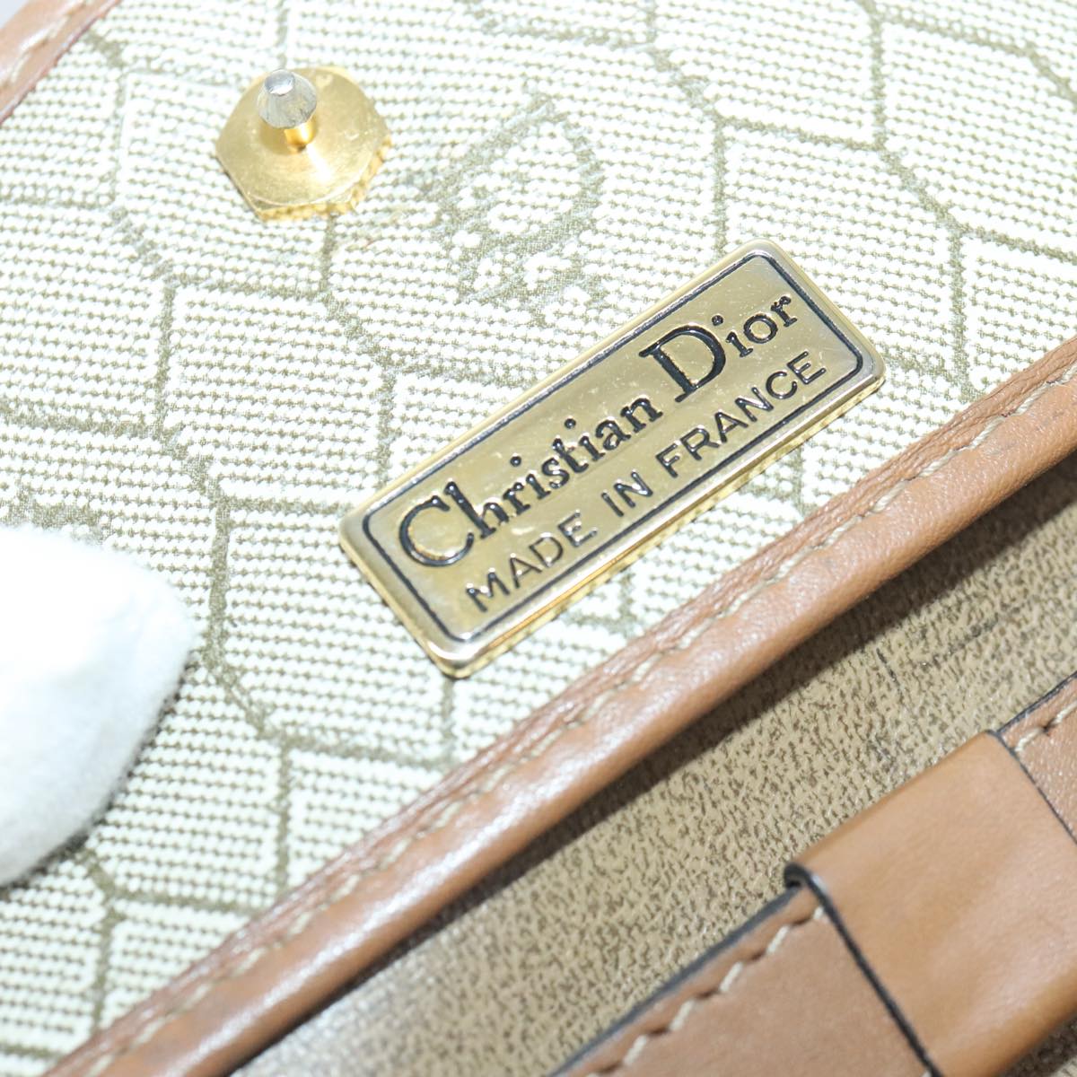 Christian Dior Honeycomb Canvas Bag PVC Leather 2way Beige Gold Auth yk15164