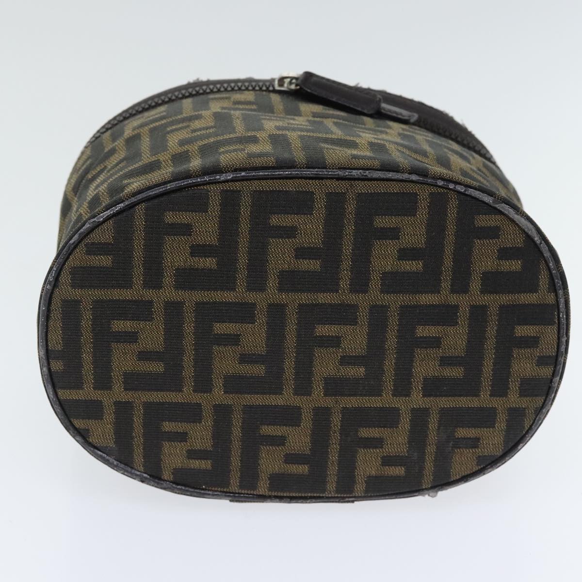 FENDI Zucca Canvas Vanity Pouch Brown Black Silver Auth yk15192