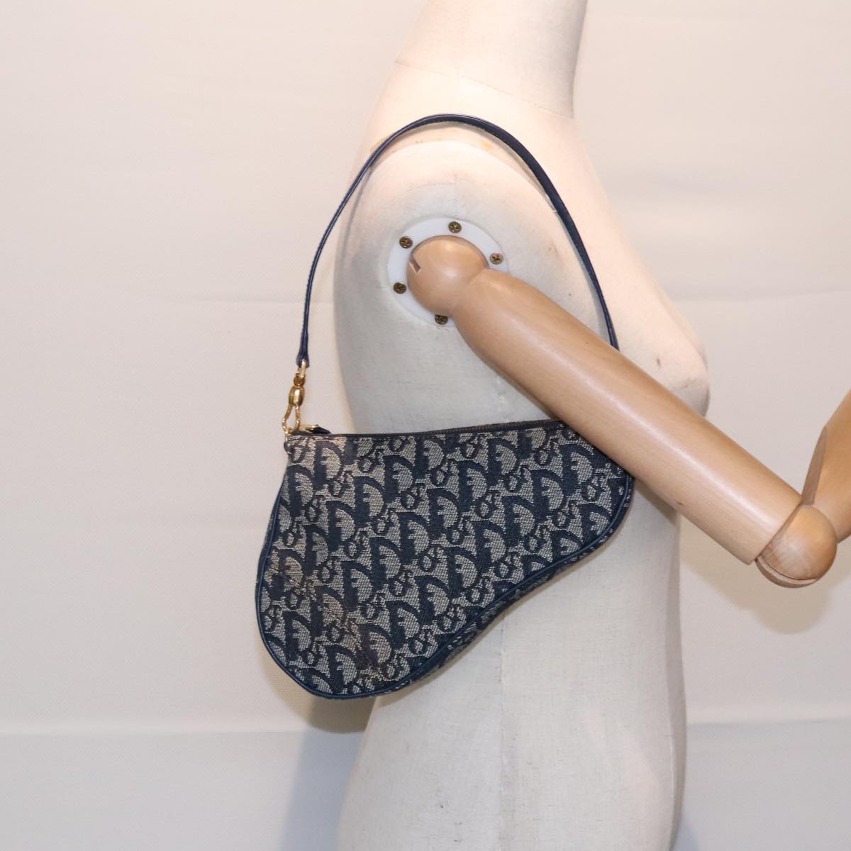 Christian Dior Trotter Canvas Saddle Accessory Pouch Navy Gold Auth yk15197