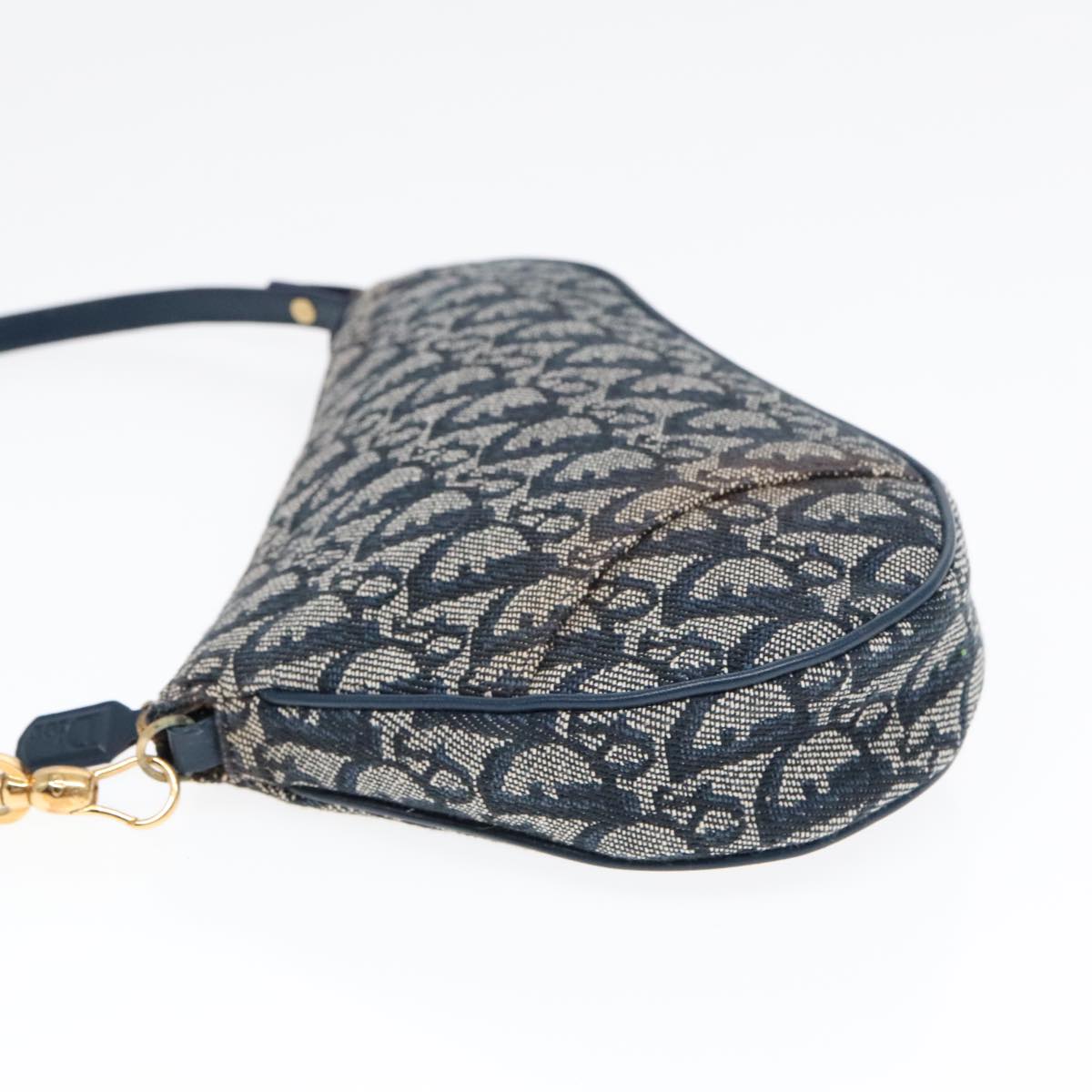 Christian Dior Trotter Canvas Saddle Accessory Pouch Navy Gold Auth yk15197