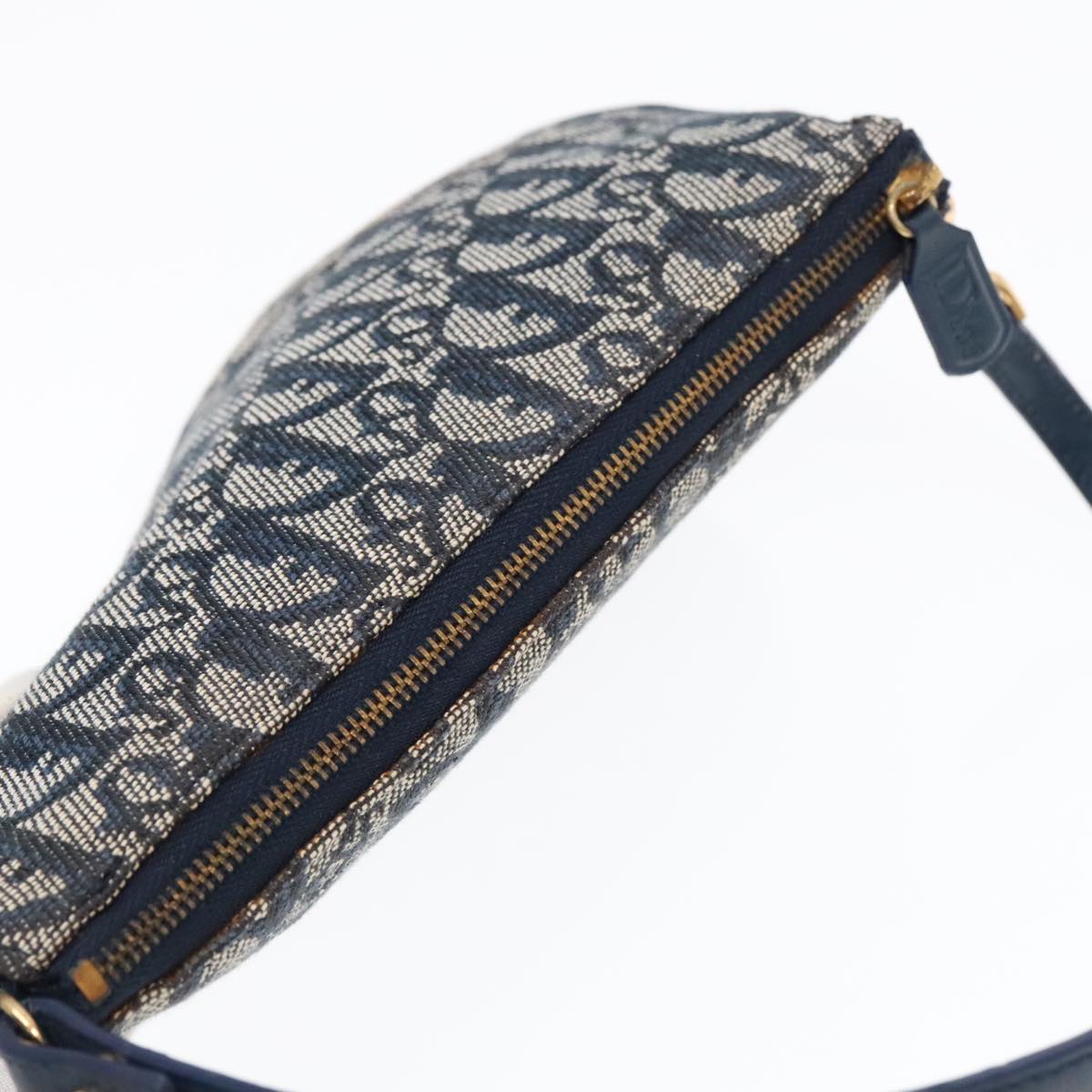 Christian Dior Trotter Canvas Saddle Accessory Pouch Navy Gold Auth yk15197