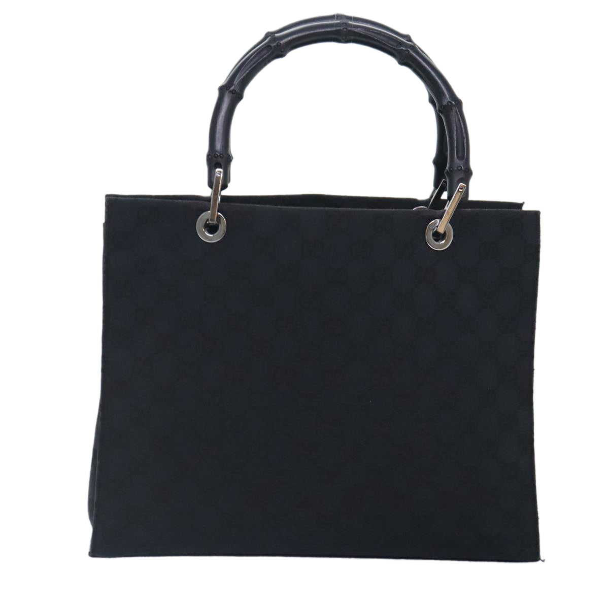 GUCCI GG Canvas Bamboo Hand Bag Black Silver 002 1016 Auth yk15210