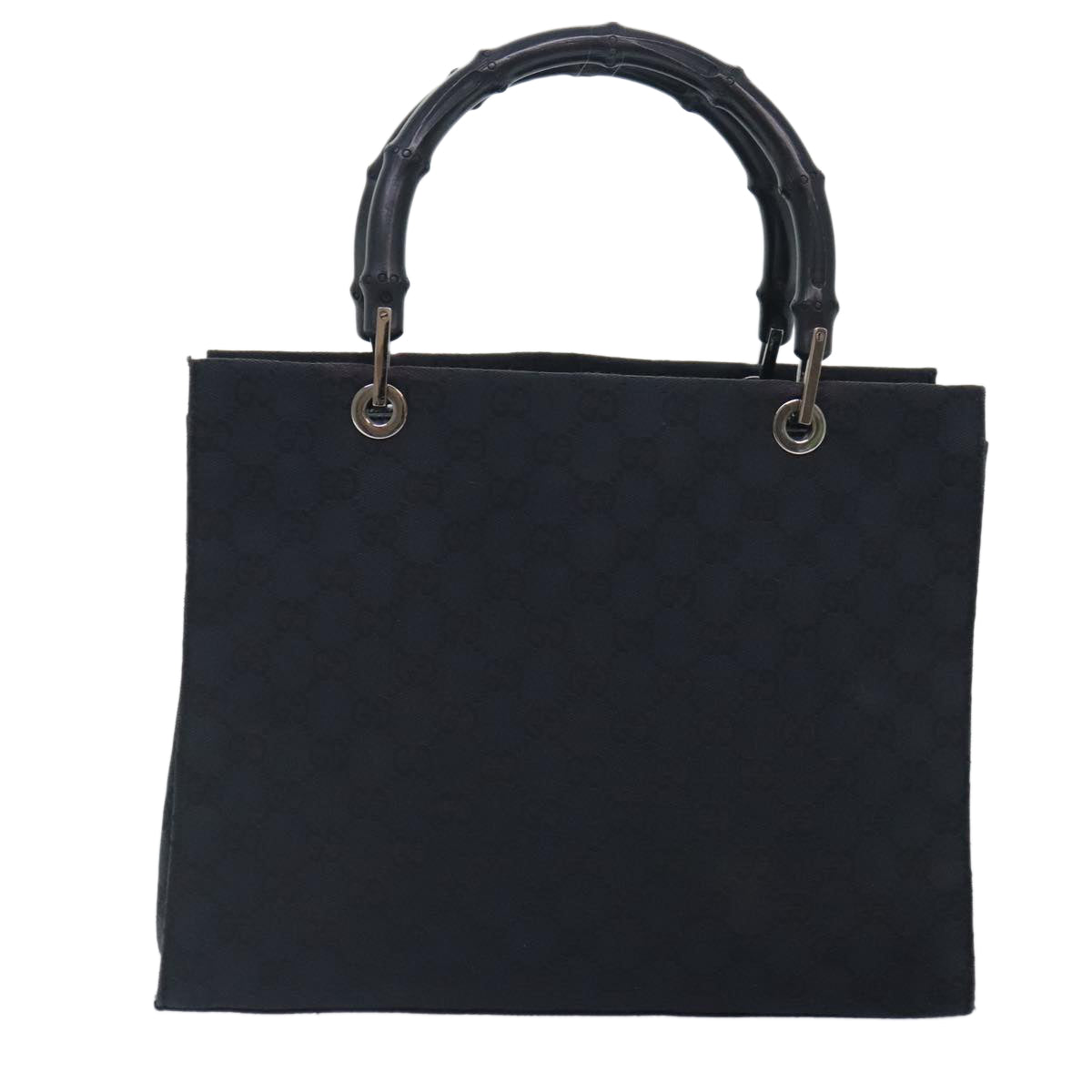 GUCCI GG Canvas Bamboo Hand Bag Black Silver 002 1016 Auth yk15210