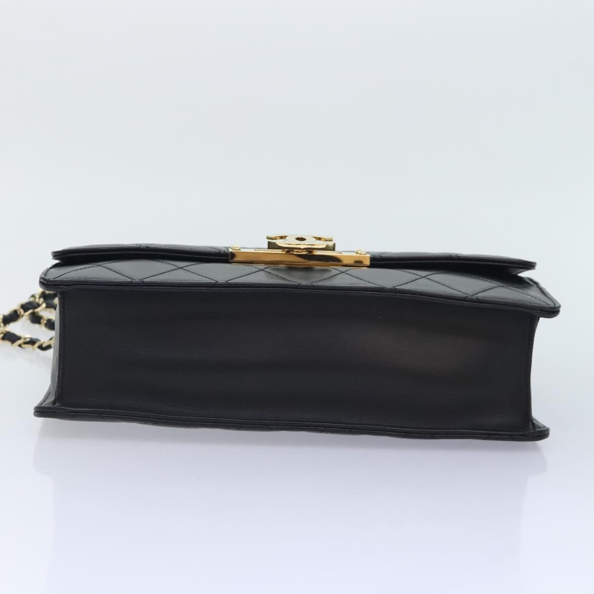 CHANEL Matelasse COCO Mark Chain Bag Lamb Skin Black Gold CC Auth yk15214AV