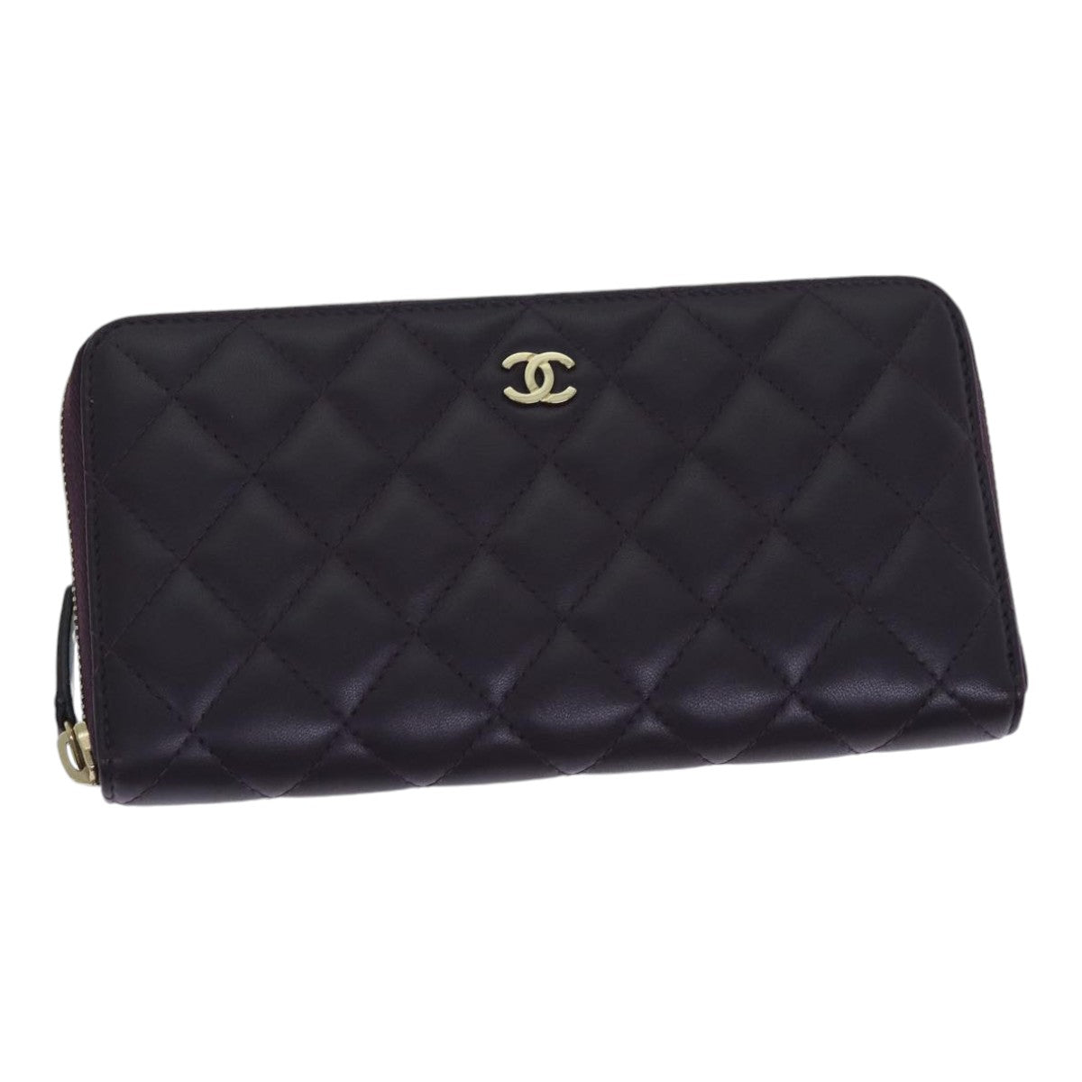 CHANEL Matelasse Long Wallet Lamb Skin Purple Gold CC Auth yk15217