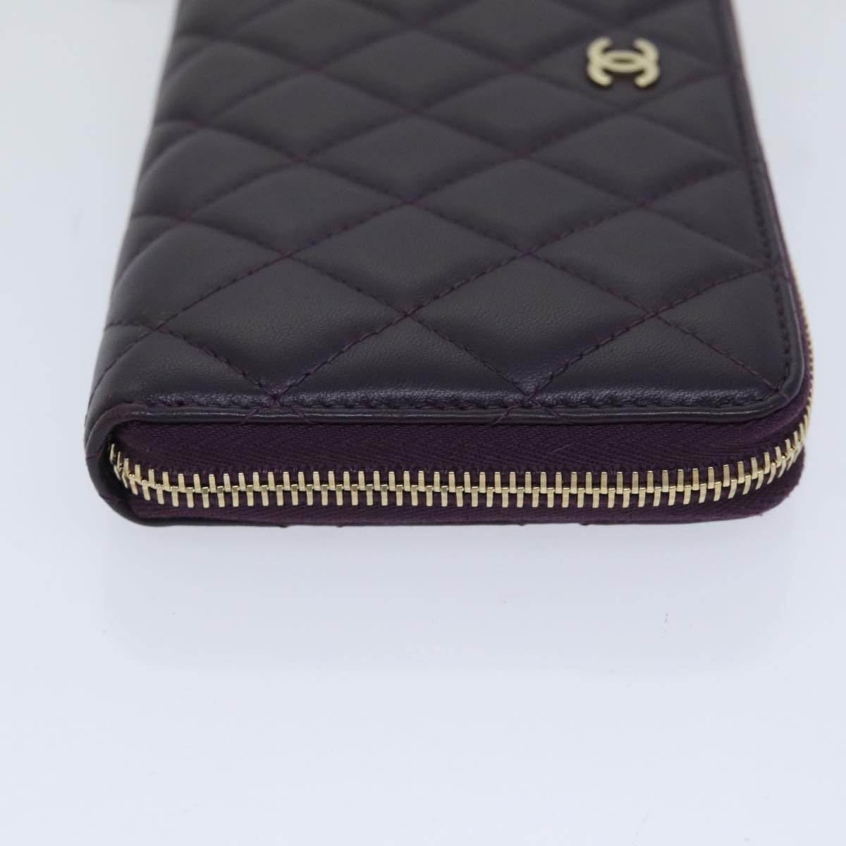 CHANEL Matelasse Long Wallet Lamb Skin Purple Gold CC Auth yk15217