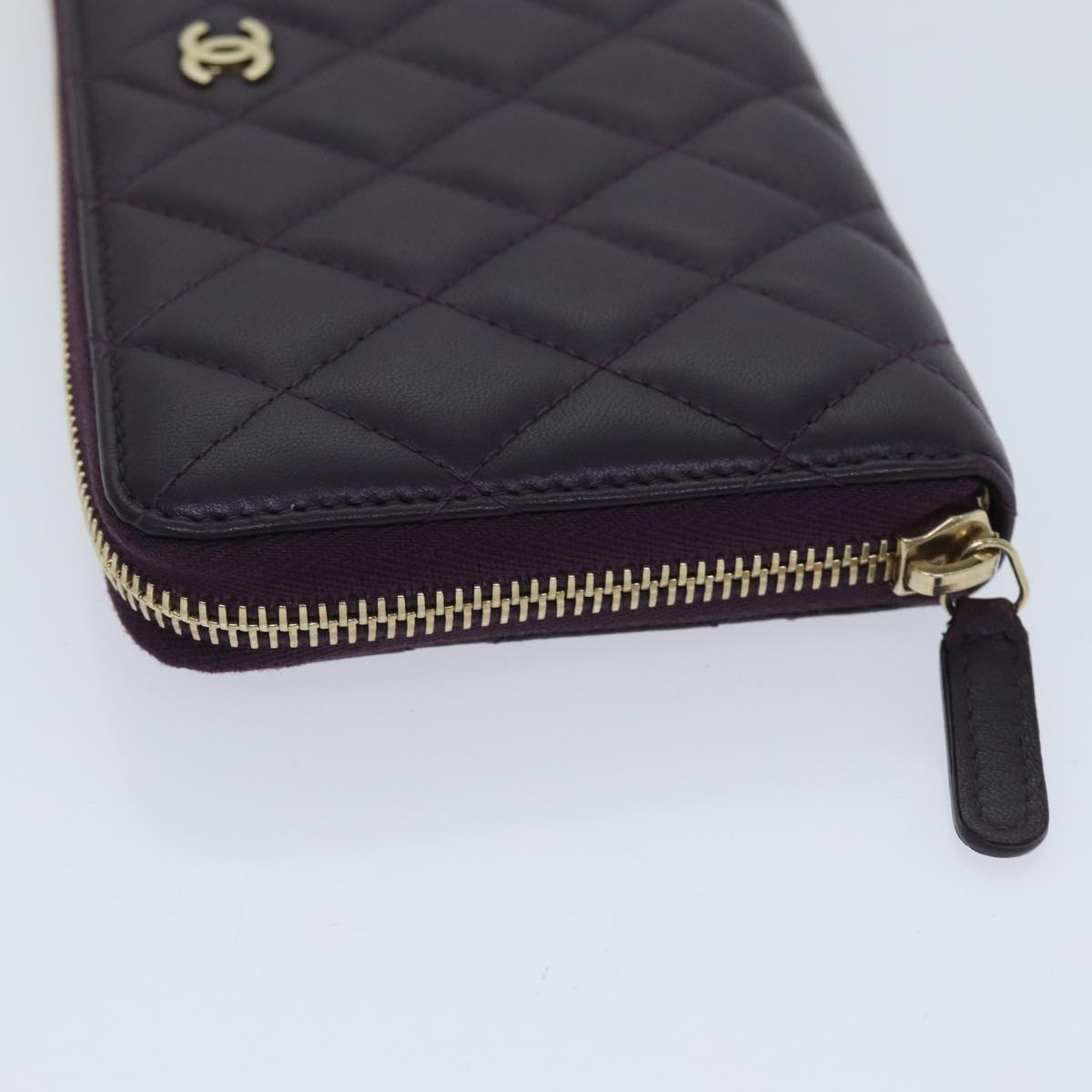 CHANEL Matelasse Long Wallet Lamb Skin Purple Gold CC Auth yk15217