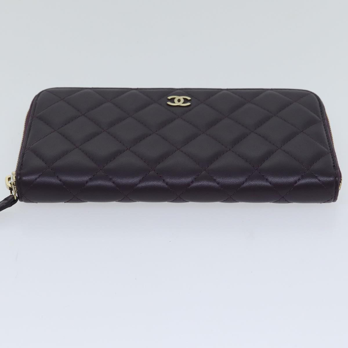 CHANEL Matelasse Long Wallet Lamb Skin Purple Gold CC Auth yk15217