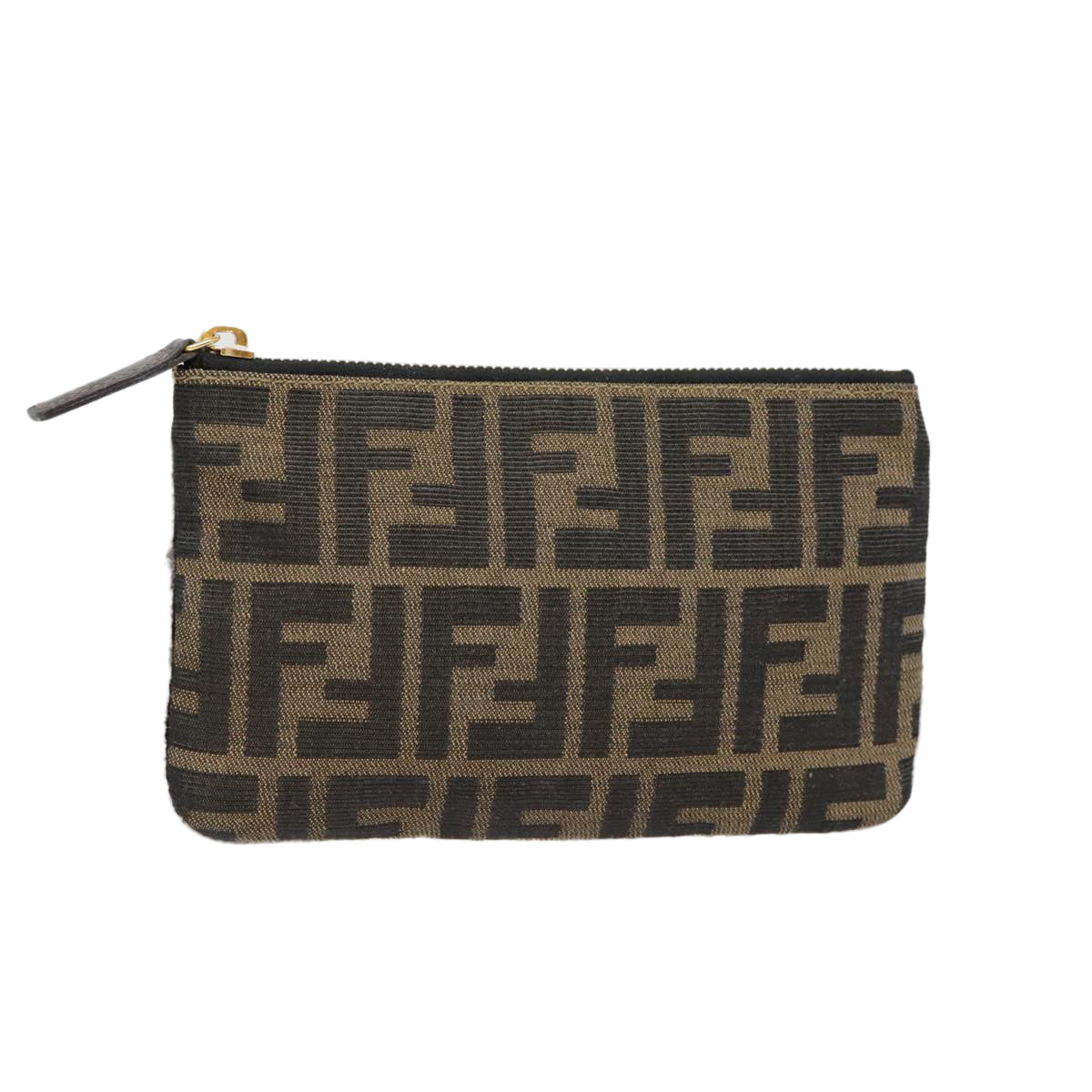 FENDI Zucca Canvas Pouch Black Gold Brown Auth yk15224