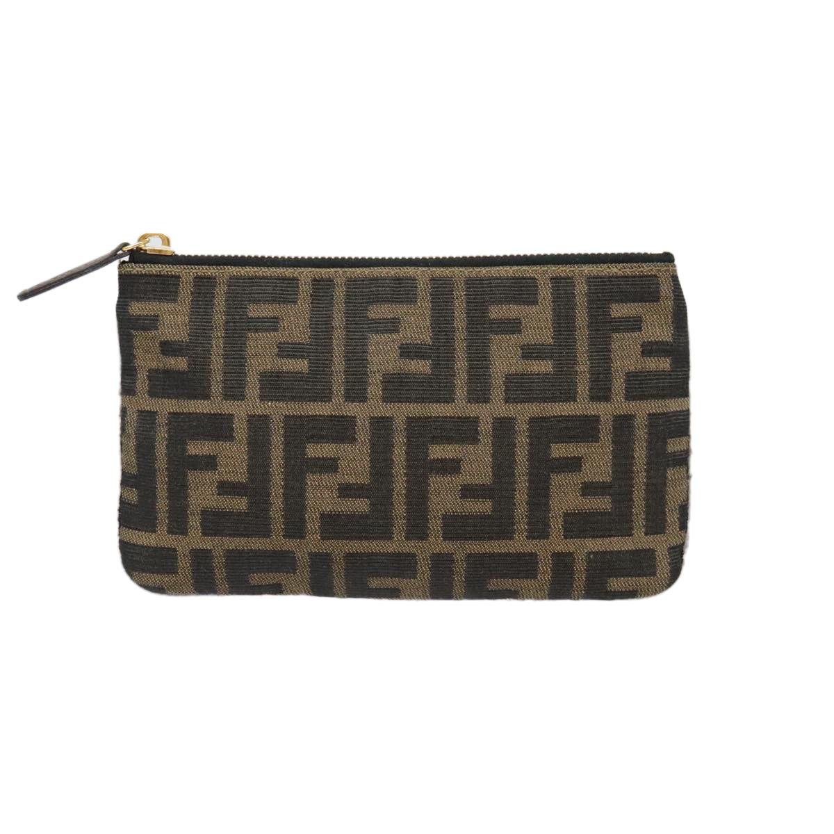 FENDI Zucca Canvas Pouch Black Gold Brown Auth yk15224